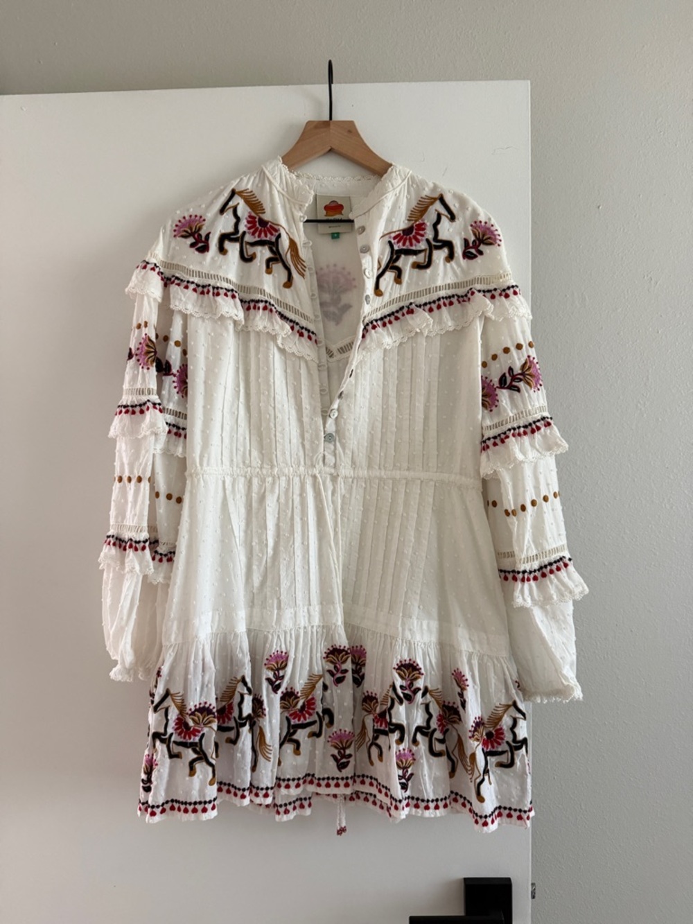 Farm Rio White Embroidered Horses Ruffle Mini Dress - Picture 2 of 6